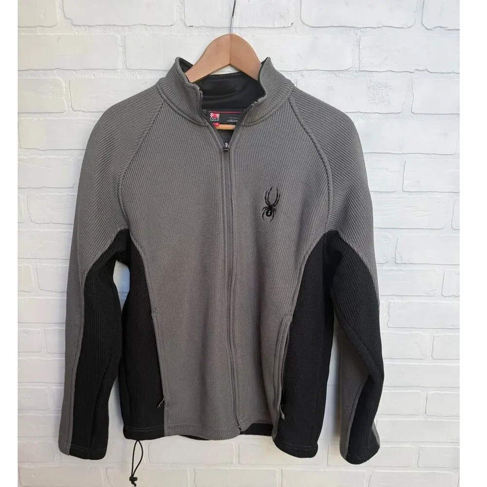 SPYDER Men's Core Sweater Knit Jacket Grey Black Insulated Zipper Pockets sz M